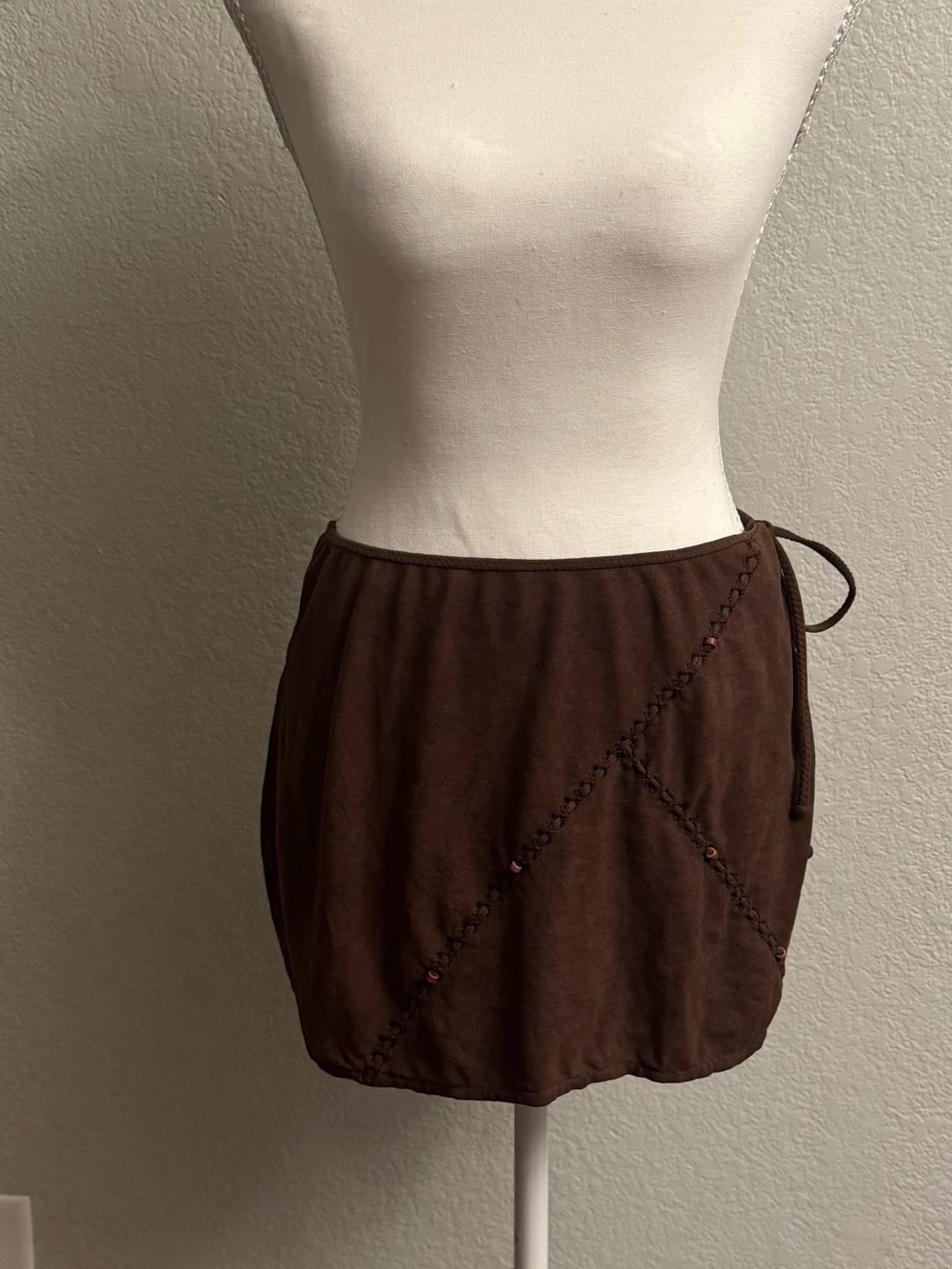 Women's Brown Tie-Side Mini Skirt